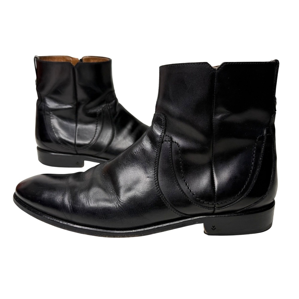 John Varvatos Mens Black Leather Side Zip Ankle Boots 1438 Made in Italy 10.5